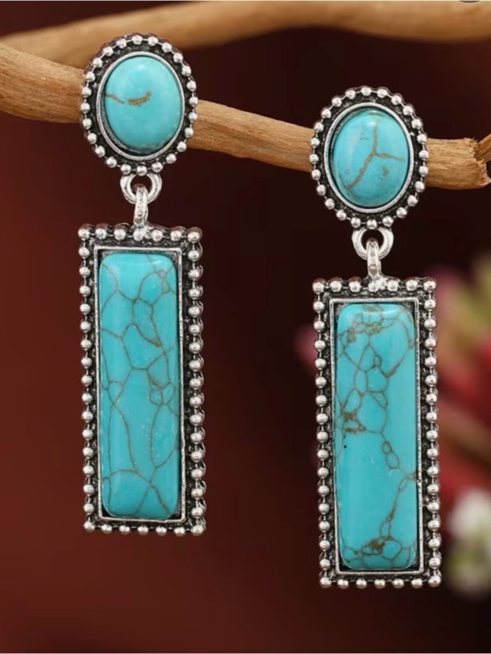 Turquoise Drop Statement Earrings - Silver Accented
